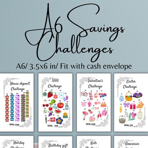 A6 Saving Challenge, saving trackers bungle, A6, pdf, 3.5x6 inches Savings funds bundle, cash stuffing