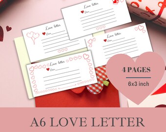 A6 Valentinstag Liebesbrief Briefpapier, druckbare PDF (3x6 Zoll)