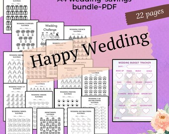 Hochzeits-Sparpaket, A4, Spar-Tracker, pdf, 22 Seiten, Hochzeiten Budgets
