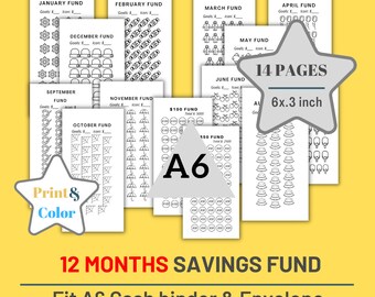 A6 Spar-Challenge, 12-Monats-Tracker (druckbare PDF)