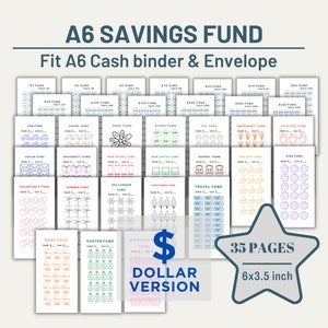A6 Savings challenge bundle (Dollars), A6 Cash binder & Envelope Printable Savings Challenge, 6x3,5 inch Finance Planner, Cash stuffing