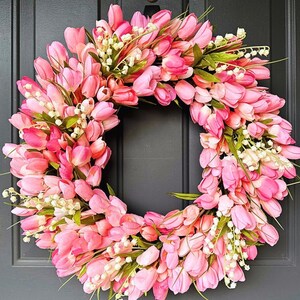 Spring Tulip Wreath For Front Door, Easter, Mother’s Day, Spring Wreath, Lily Of The Valley, Everyday Wreath, Valentine’s Day, Housewarming image 3