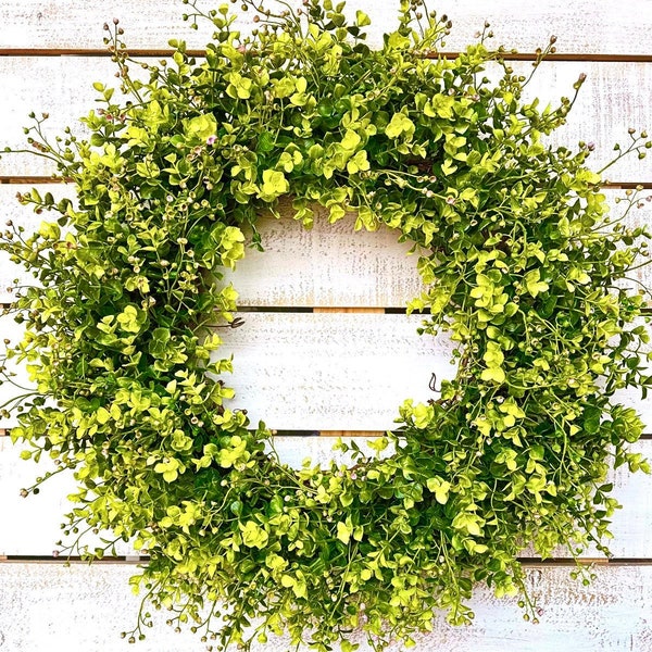 Boxwood And Eucalyptus Everyday Greenery Wreath For Front Door, Farmhouse Wreath, Spring, Summer, Year Round, Cottage Core Decor, Provence