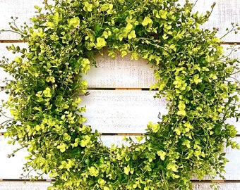 Boxwood And Eucalyptus Everyday Greenery Wreath For Front Door, Farmhouse Wreath, Spring, Summer, Year Round, Cottage Core Decor, Provence