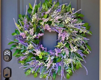 Lavender Wreath For Front Door, Provence Decor, Spring, Summer, Fall, Year Round, Farmhouse, Cottage, Mother's Day, Housewarming Gift