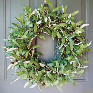 Olive Branch Wreath For Front Door, Minimalistic Everyday Greenery Wreath, Year Round, Modern Farmhouse, Housewarming Gift, Summer Wreath