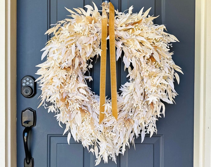 Neutral Eucalyptus Fall Foliage Wreath for Front Door With Cream ...