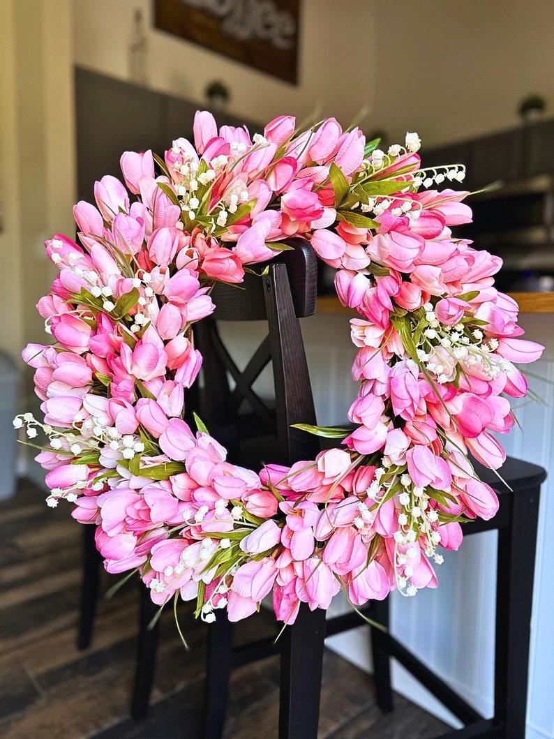 Spring Tulip Wreath For Front Door, Easter, Mother’s Day, Spring Wreath, Lily Of The Valley, Everyday Wreath, Valentine’s Day, Housewarming image 5