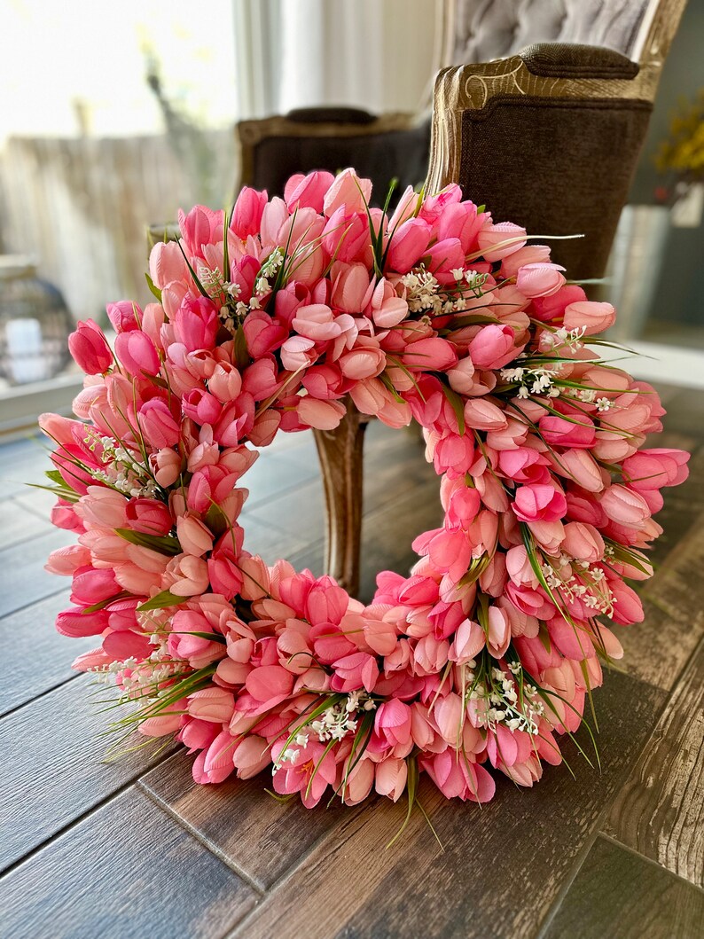 Spring Tulip Wreath For Front Door, Easter, Mother’s Day, Spring Wreath, Lily Of The Valley, Everyday Wreath, Valentine’s Day, Housewarming image 4