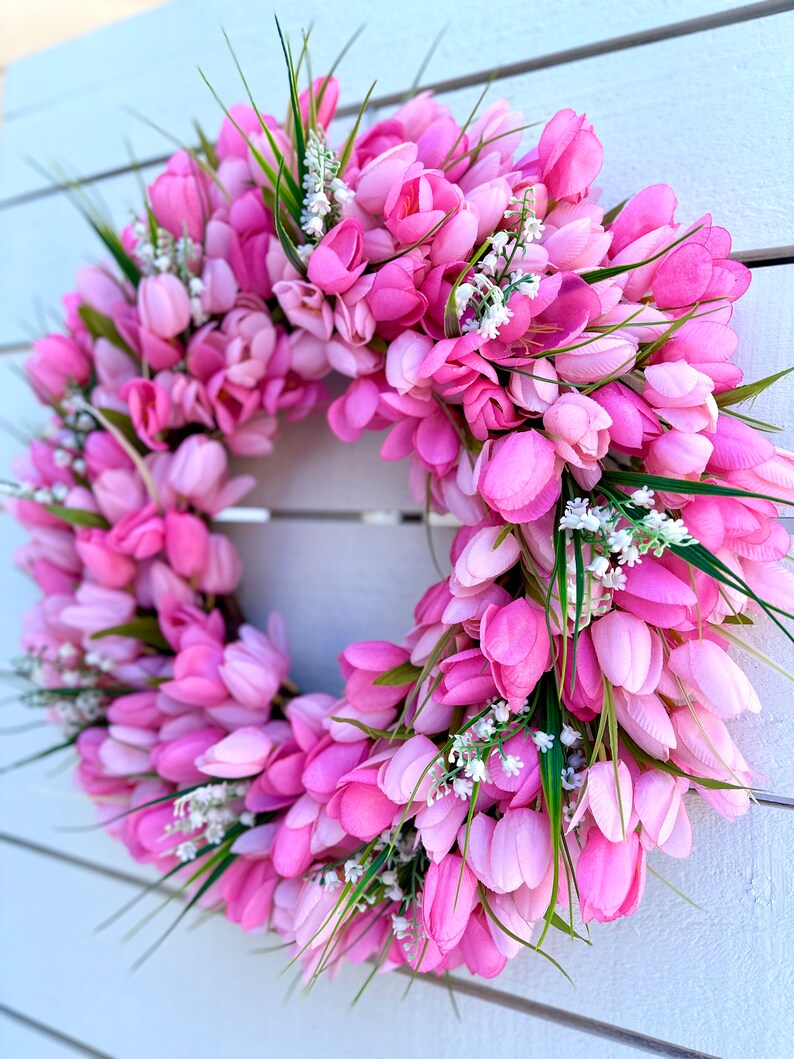 Spring Tulip Wreath For Front Door, Easter, Mother’s Day, Spring Wreath, Lily Of The Valley, Everyday Wreath, Valentine’s Day, Housewarming image 6