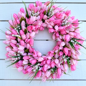 Spring Tulip Wreath For Front Door, Easter, Mother’s Day, Spring Wreath, Lily Of The Valley, Everyday Wreath, Valentine’s Day, Housewarming image 1