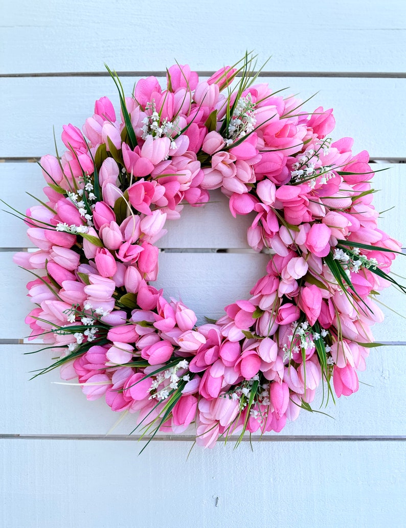 Spring Tulip Wreath For Front Door, Easter, Mother’s Day, Spring Wreath, Lily Of The Valley, Everyday Wreath, Valentine’s Day, Housewarming image 1