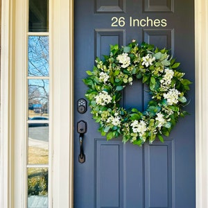 Year Round Wreath For Front Door, Eucalyptus Wreath, White Hydrangea Wreath, Spring Wreaths, Housewarming, Modern Farmhouse, Cottage Decor 26 Inches