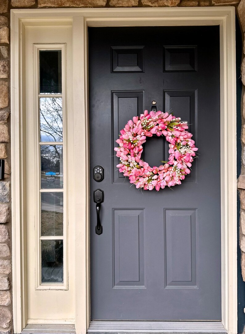 Spring Tulip Wreath For Front Door, Easter, Mother’s Day, Spring Wreath, Lily Of The Valley, Everyday Wreath, Valentine’s Day, Housewarming image 2