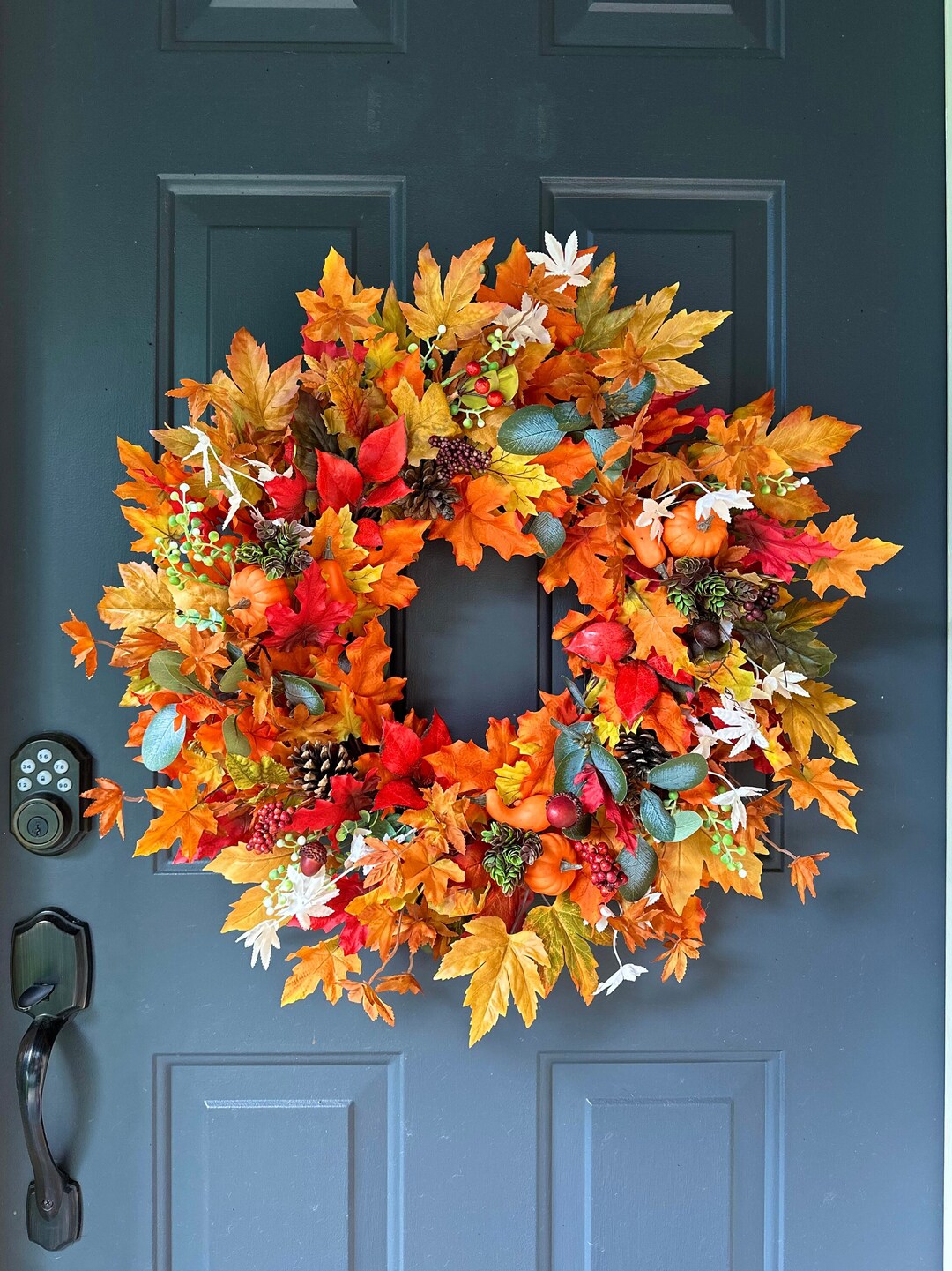 Fall Foliage Wreath for Front Door Autumn Pumpkin Wreath Etsy