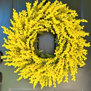 Spring Mimosa Wreath For Front Door, Bright, Yellow, Vibrant Spring Wreath, Easter, Farmhouse, Acacia, Housewarming, Mothers Day, Summer