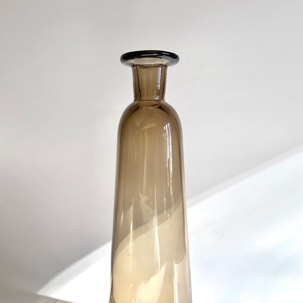 Vintage MCM Danish Inspired Smoke Amber Glass Bottle Vase | Retro Modern Home Design