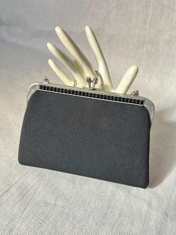 Vintage Black Purse Bag From the 1950s With a Small Silver Strap and Black Beads Etsy Ireland