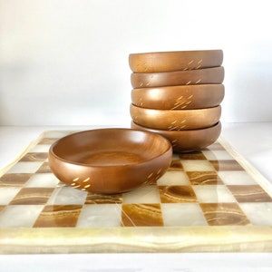 Oak Solid Wooden Baribocraft Wheat Pattern Salad Bowls - Made In Canada | Set of 6
