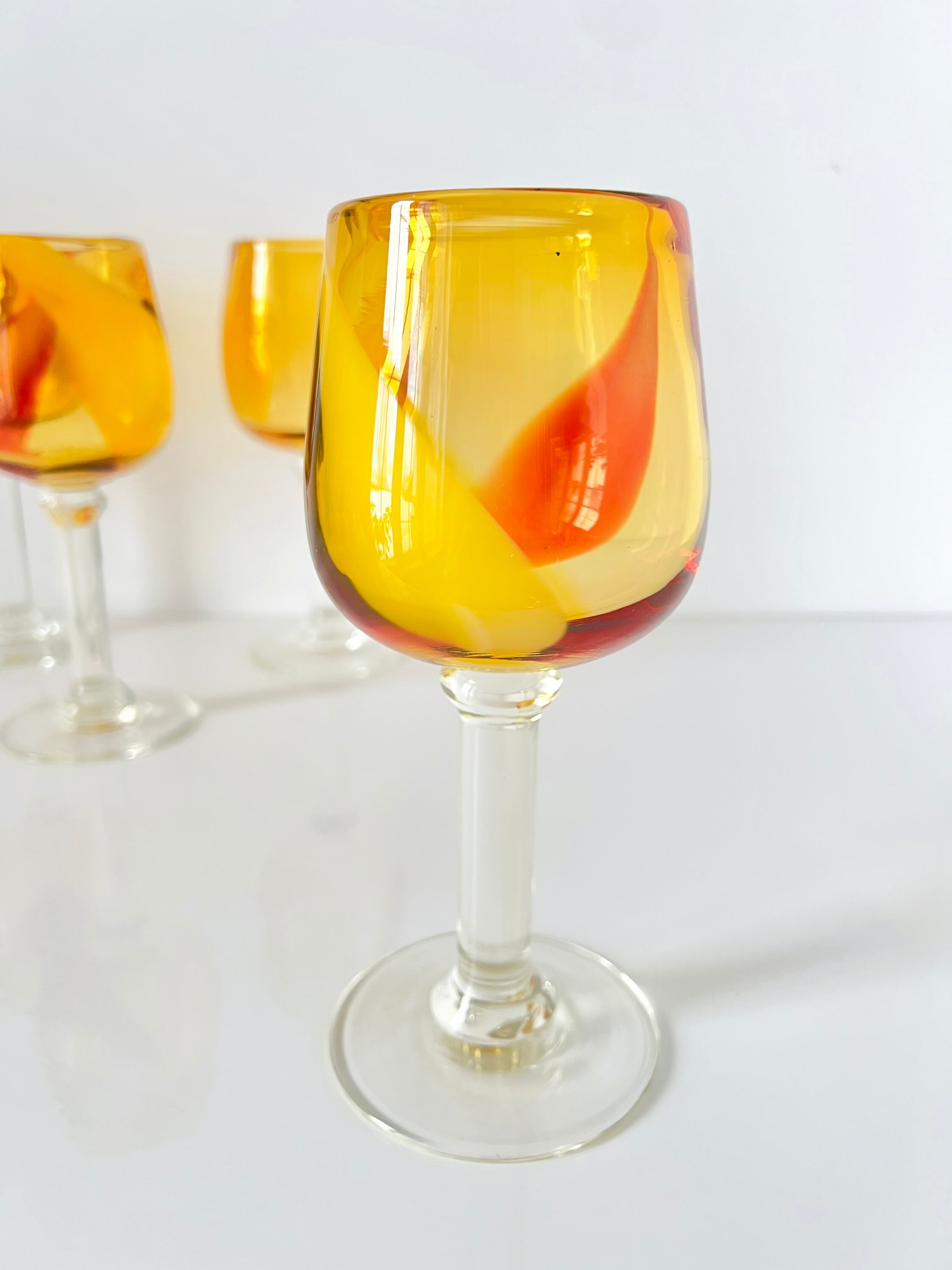 Vintage Hand Blown Wine Glasses Amberina Hand Blown Cocktail Etsy