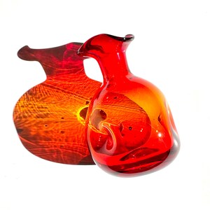 Hallazgo raro | Jarrón de vidrio artístico con diseño de Amberina de BLENKO vintage | Jarrón de vidrio soplado a mano con mandarina MCM