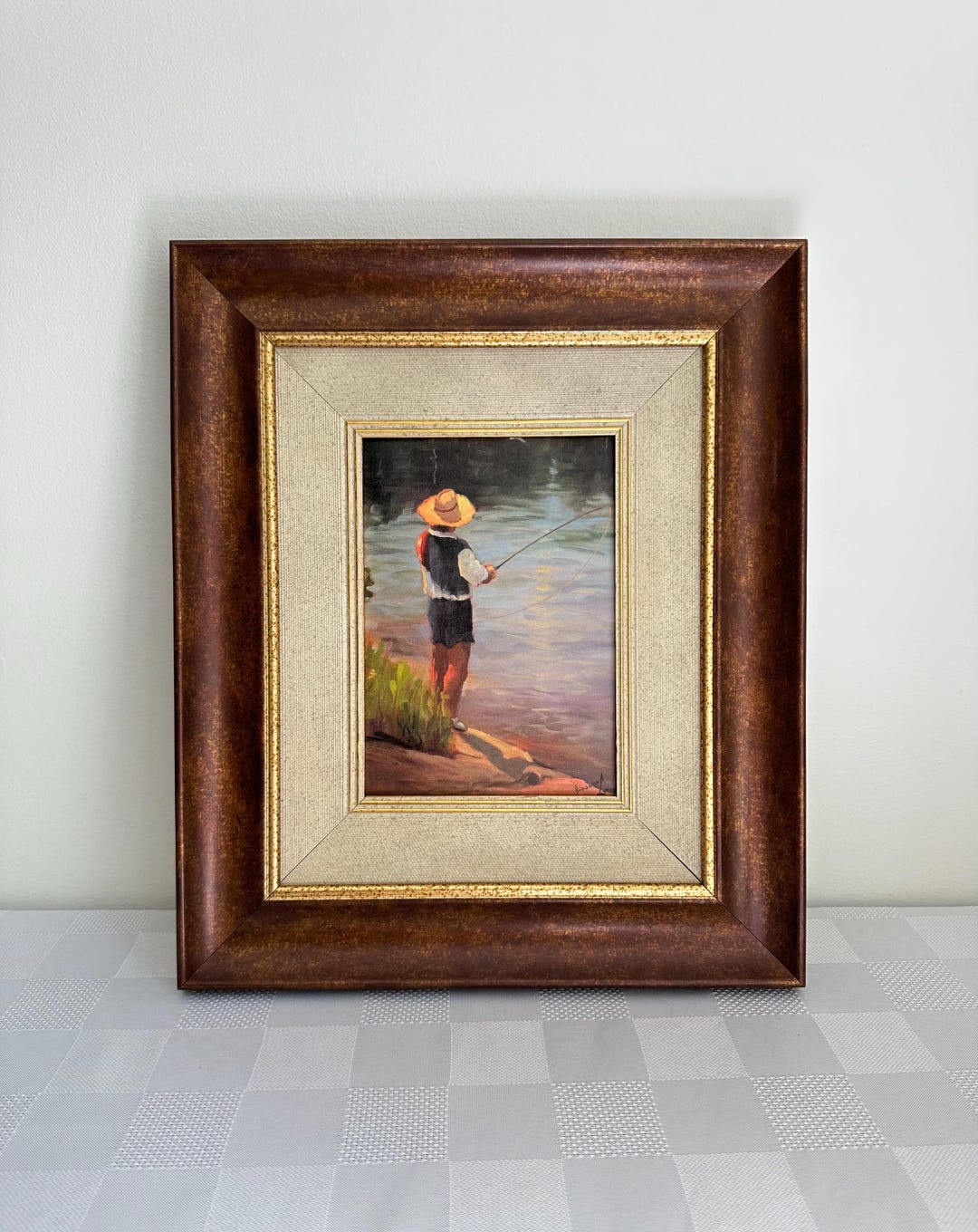 Vintage “fishing Boy” Lithograph Signed and Titled | Vintage Wall Art ...