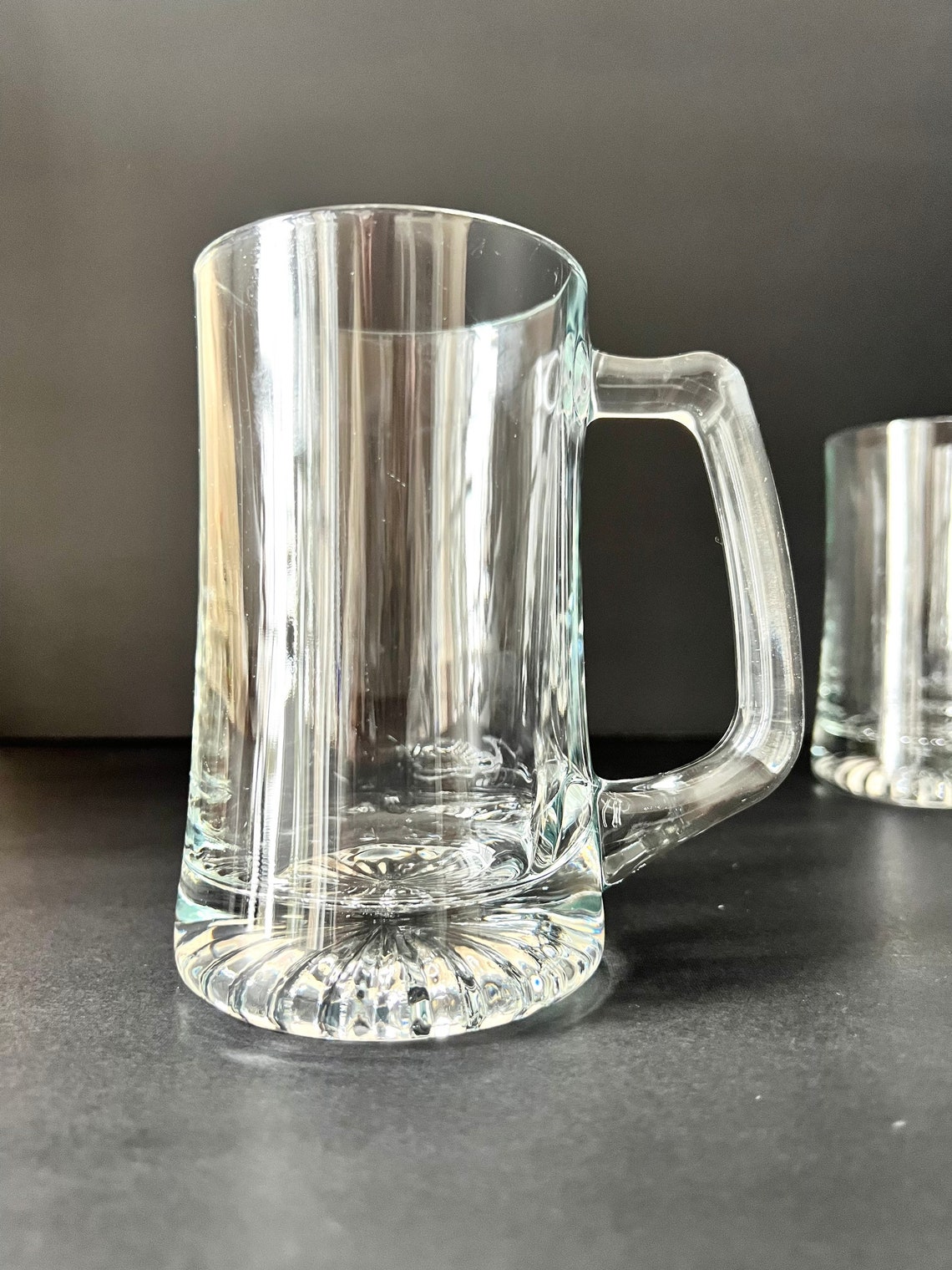 Vintage Clear Glass Beer Mugs With Handle Vintage Barware Etsy