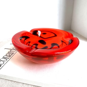 Mid Century Art Glass Fire Orange Hand Blown Glass Bowl | 1960 Italian Murano Glass Bowl