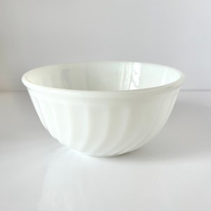 Vintage 8&quot; Fire King Milk Glass Mixing Bowl | USA Made | Swirl Design | Oven Ware