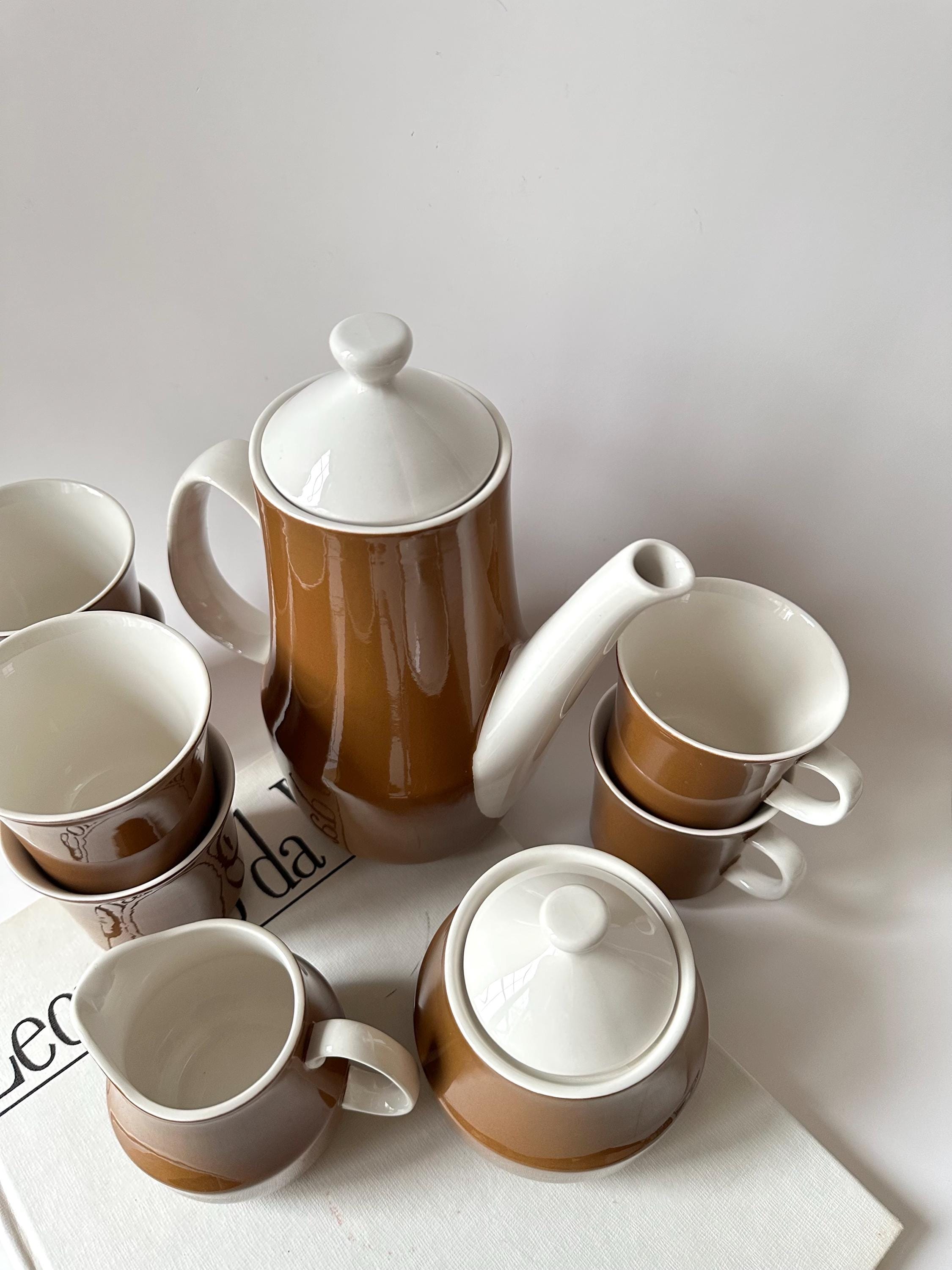 Vintage MIKASA Japan Cera-stone Brown Coffee and White Coffee Set