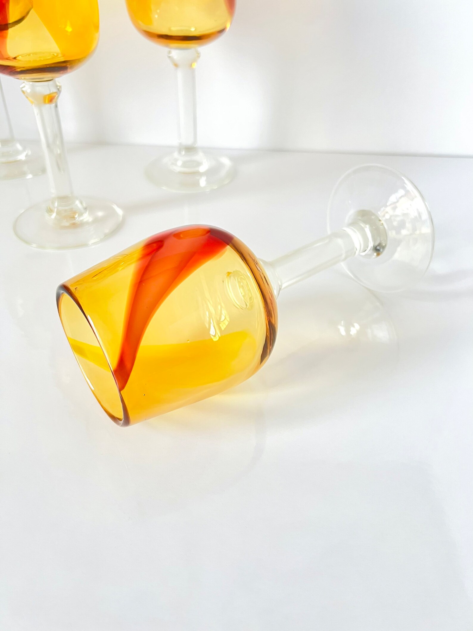 Vintage Hand Blown Wine Glasses Amberina Hand Blown Cocktail Etsy