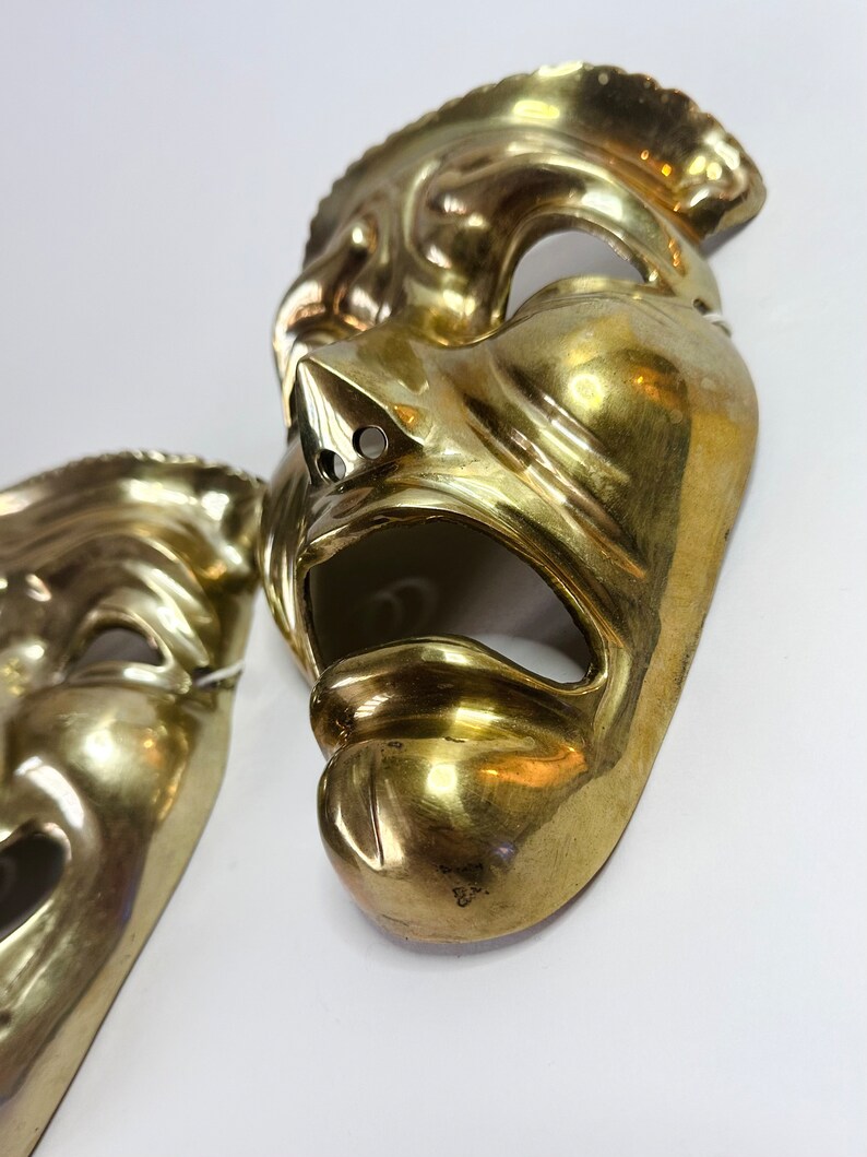 Vintage Solid Brass Theater Masks Vintage Pair of Tragedy and Comedy Wall Hanging Masks Etsy