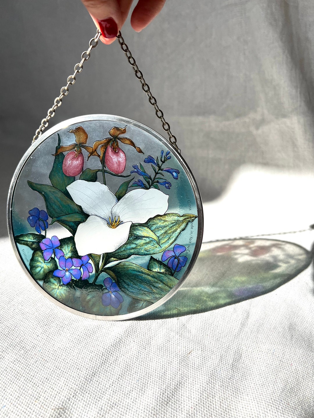 Vintage Stained Glass Sun Catcher | Spring Flowers | Colorful Garden ...