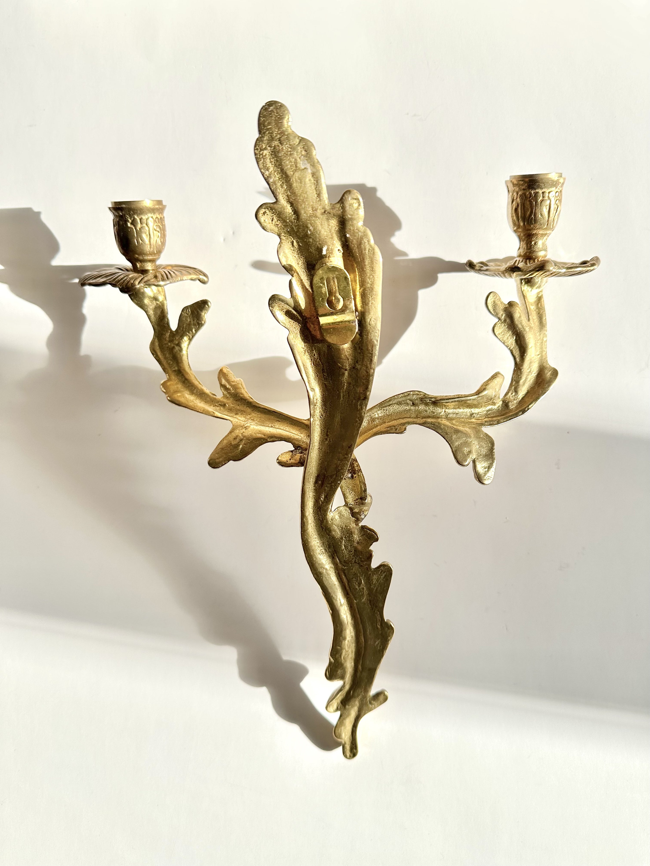 Pair of Antique French Rococo Style Gilt Brass Candelabras Wall Candle ...