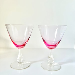 Mid Century Tiffin Franciscan Pink Wistaria Crystal Water Glasses / Cocktail Goblet / Set of 2