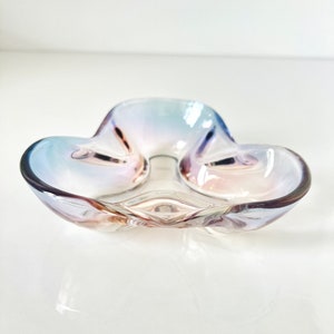 Vintage Rainbow Art Glass Candy Bowl | Easter Decoration | Chocolate Dish | Three Leaf Clover Shaped Glass Bowl | Decorative table
