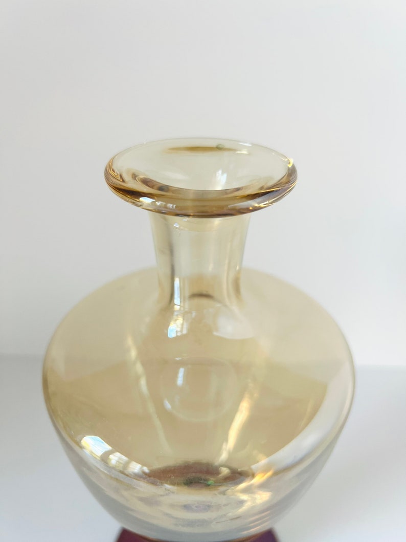 Vintage Krosno Poland Handmade Tricolor Iridescent Crystal Decanter
