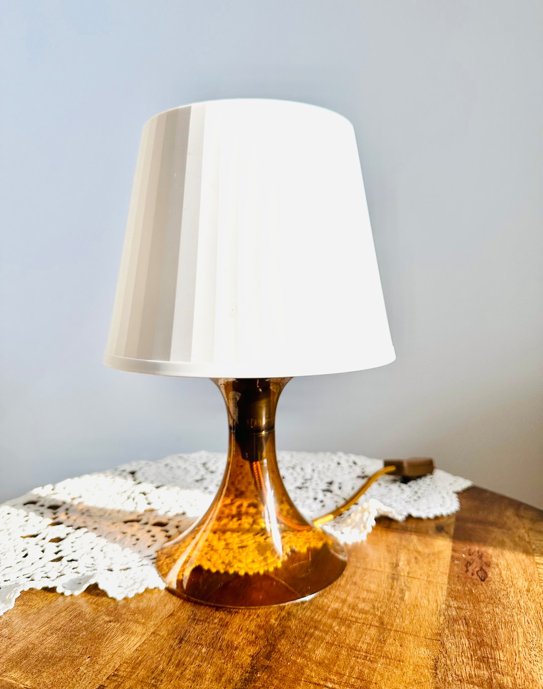 Retro MCM IKEA LAMPAN Amber and White Table Lamp White Shade Tabletop