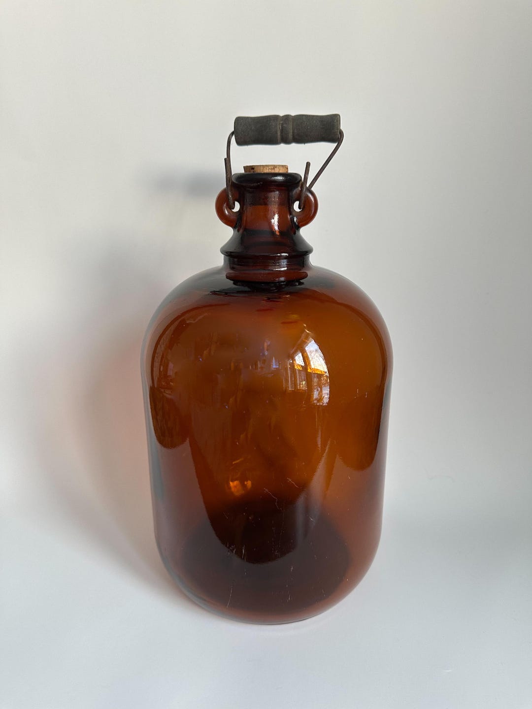 Antique Mid Century Dark Amber Glass Gallon Jug With Stopper | Two ...