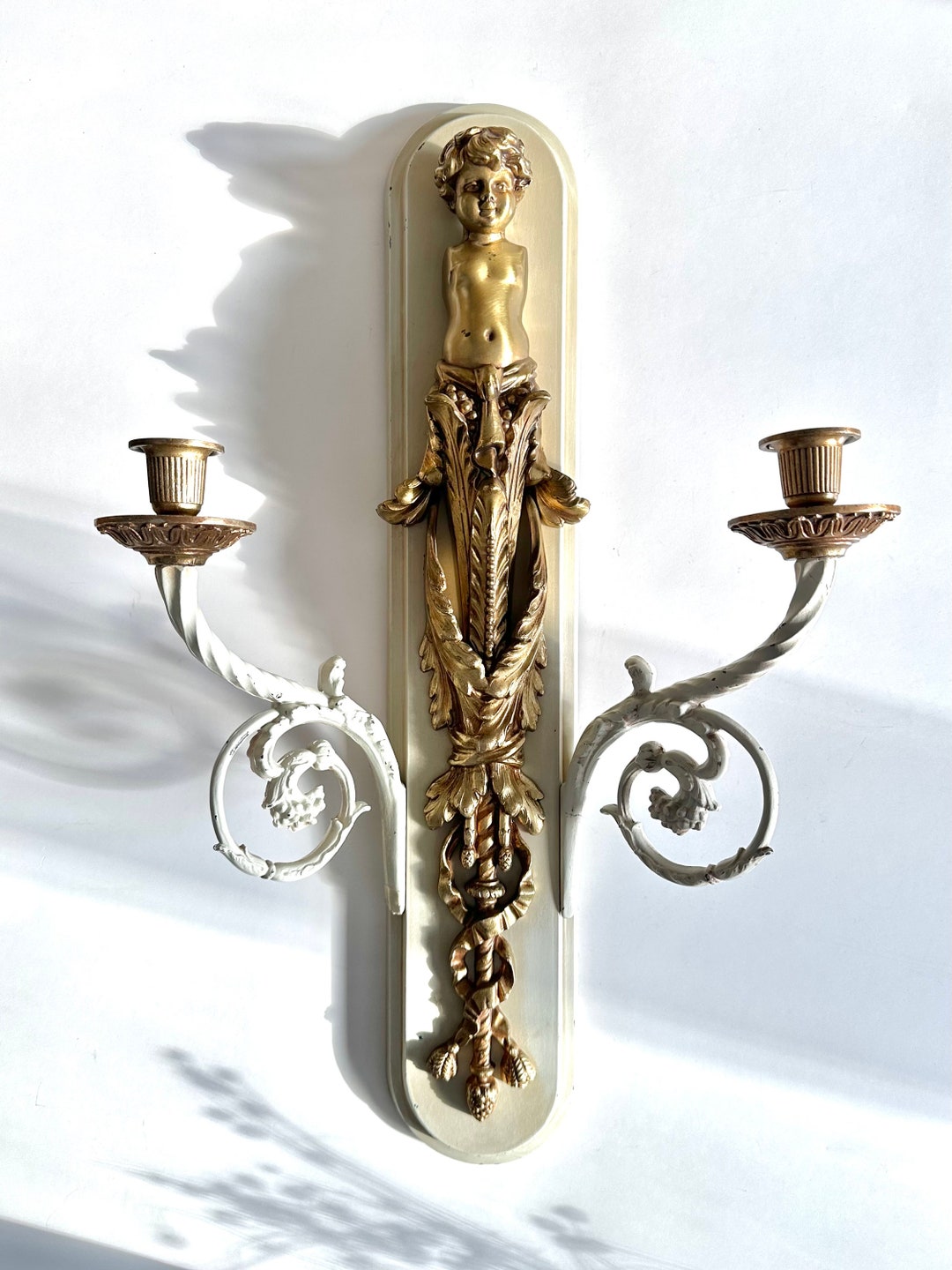 Antique 14” French Rococo Heavy Bronze Armless Cherub Angel Candelabra ...