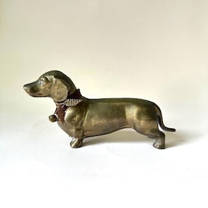 Vintage Bronze Dachshund Dog Figurine with small Bell | Collectible Animal Figurine