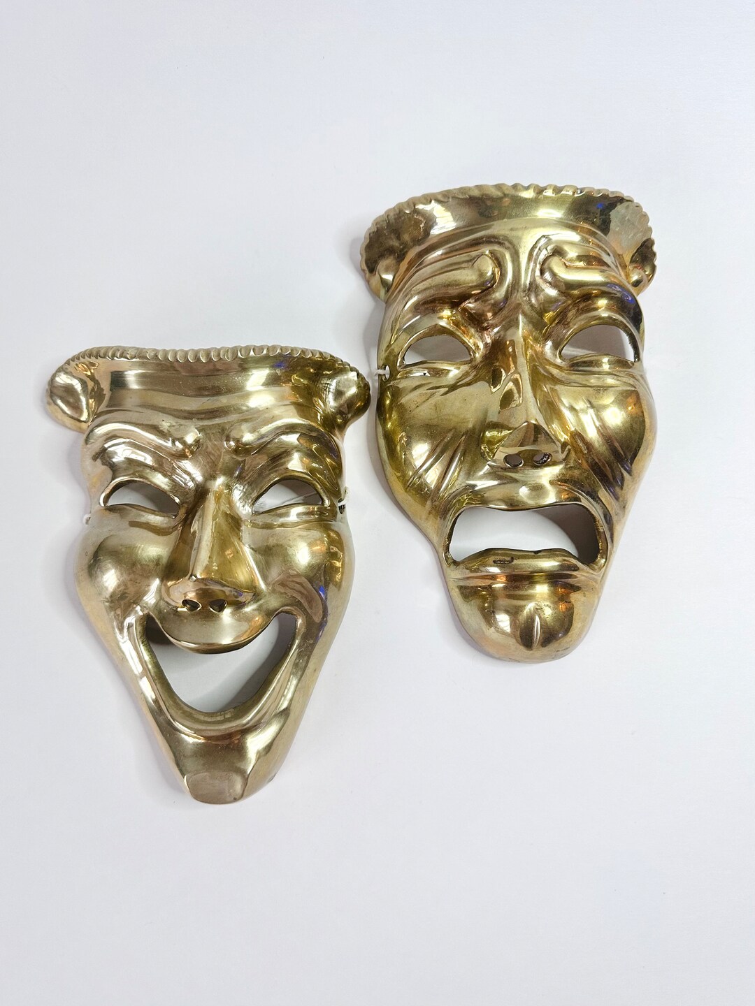 Vintage Solid Brass Theater Masks Vintage Pair of Tragedy and Comedy Wall Hanging Masks Etsy