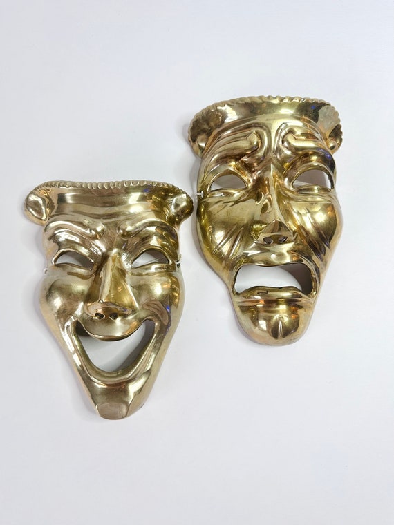 Vintage Solid Brass Theater Masks | Vintage Pair o