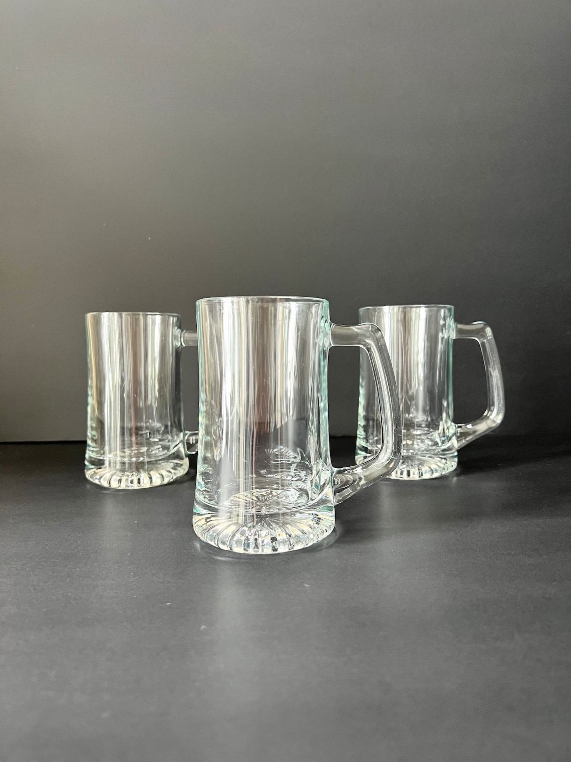 Vintage Clear Glass Beer Mugs With Handle Vintage Barware Beer Etched