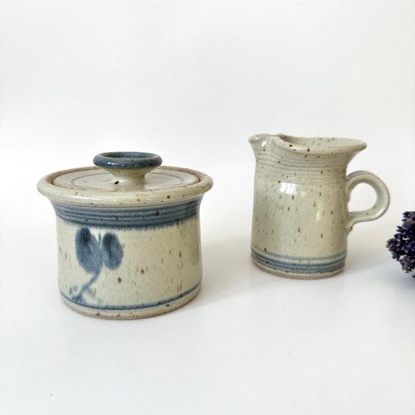 Vintage Studio Art Pottery Handmade Lidded Bowl and Creamer | Kitchen Stoneware