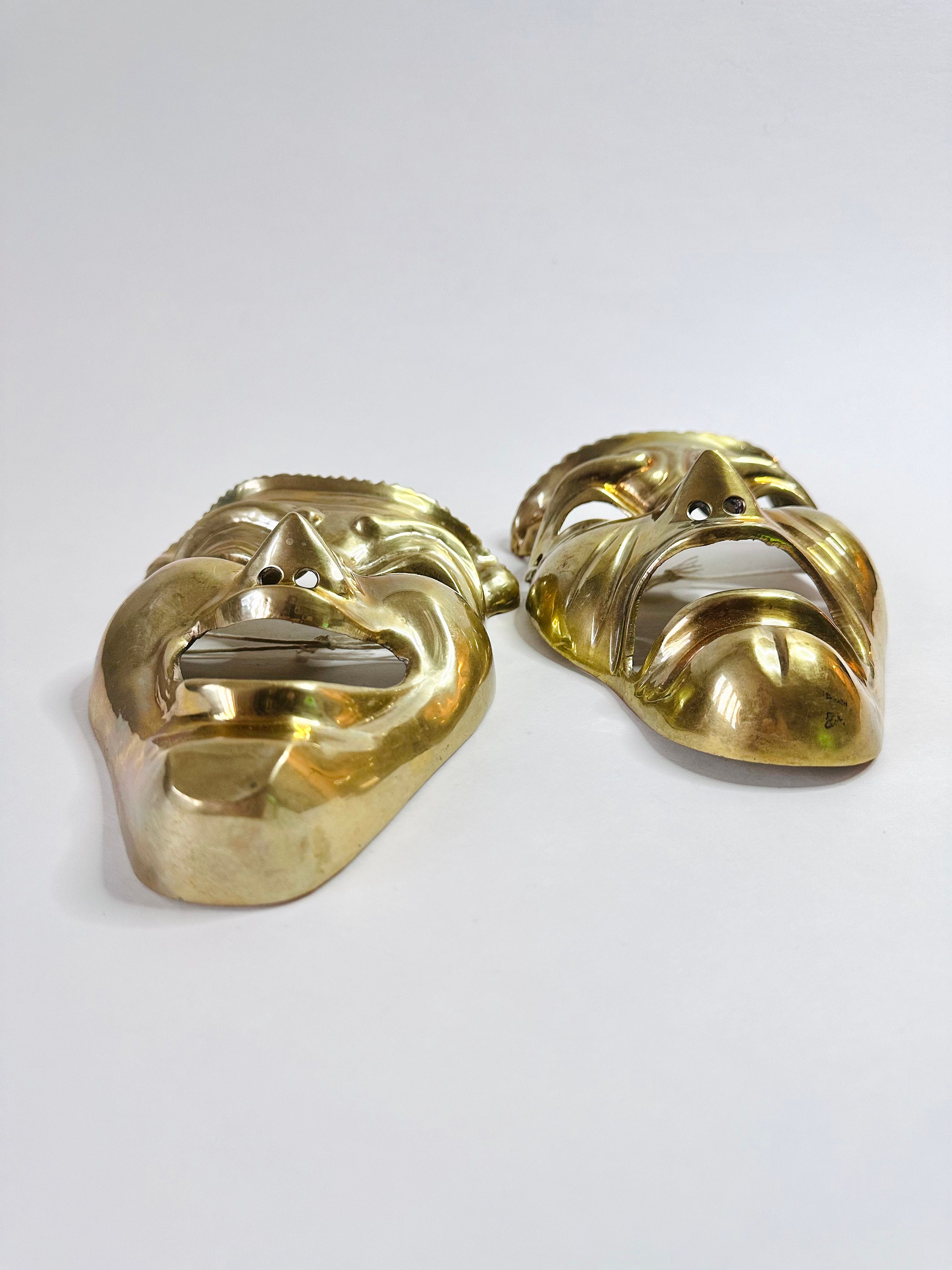 Vintage Solid Brass Theater Masks Vintage Pair of Tragedy and Comedy Wall Hanging Masks Etsy