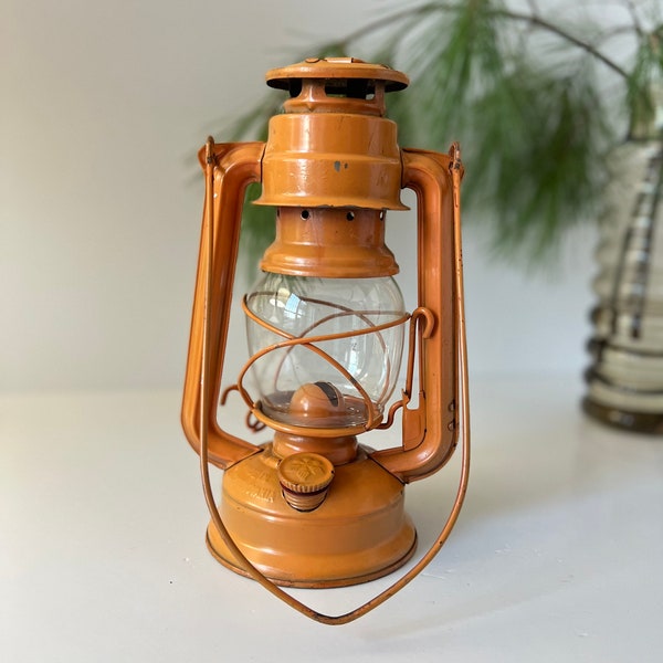 Antique Meva Czech Orange Storm Lamp | Vintage Ships Lantern from Czechoslovakia | Oil Lamp | Hurricane Lamp | Petrol lamp