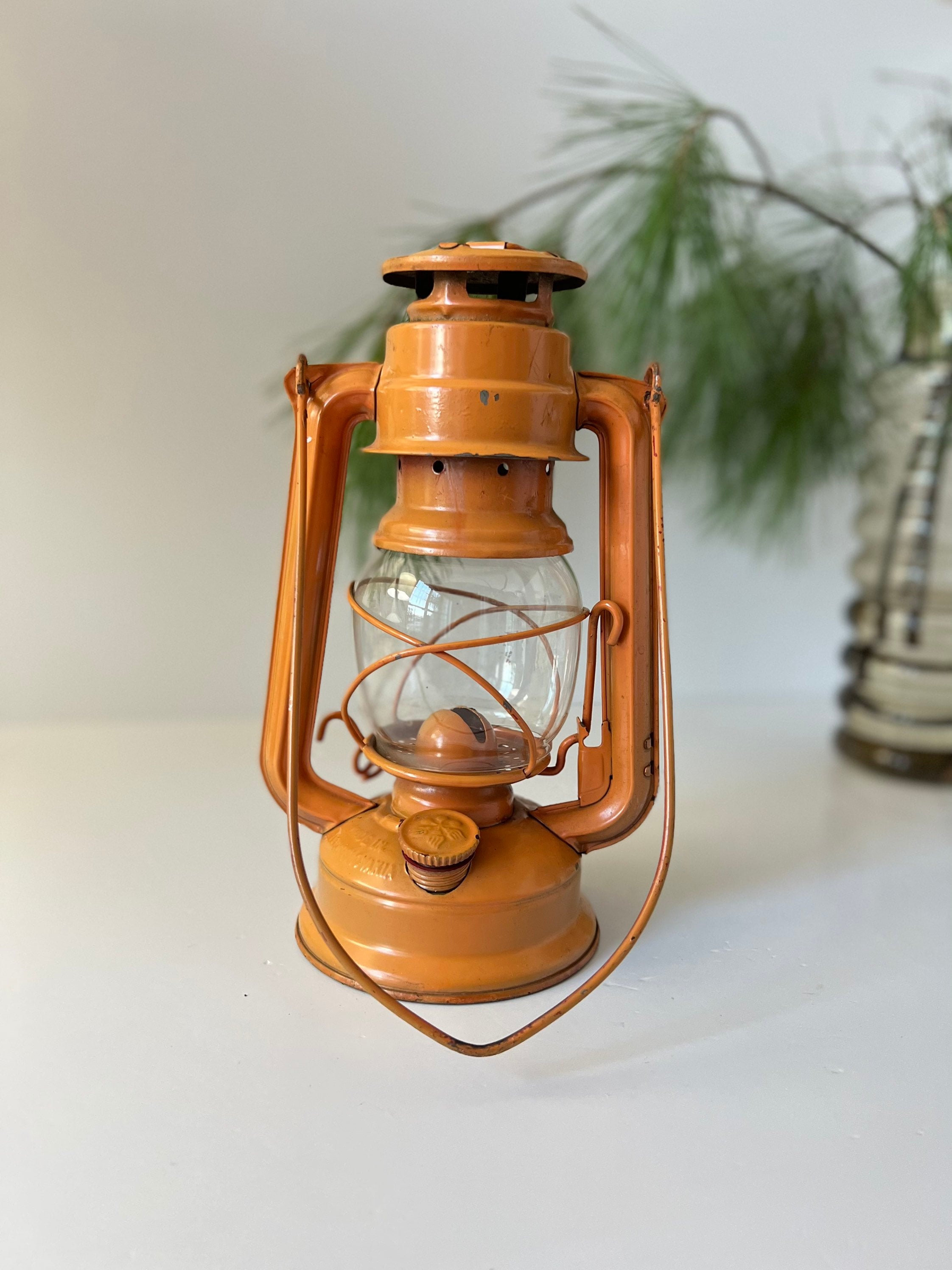 Antique Meva Czech Orange Storm Lamp | Vintage Ships Lantern From