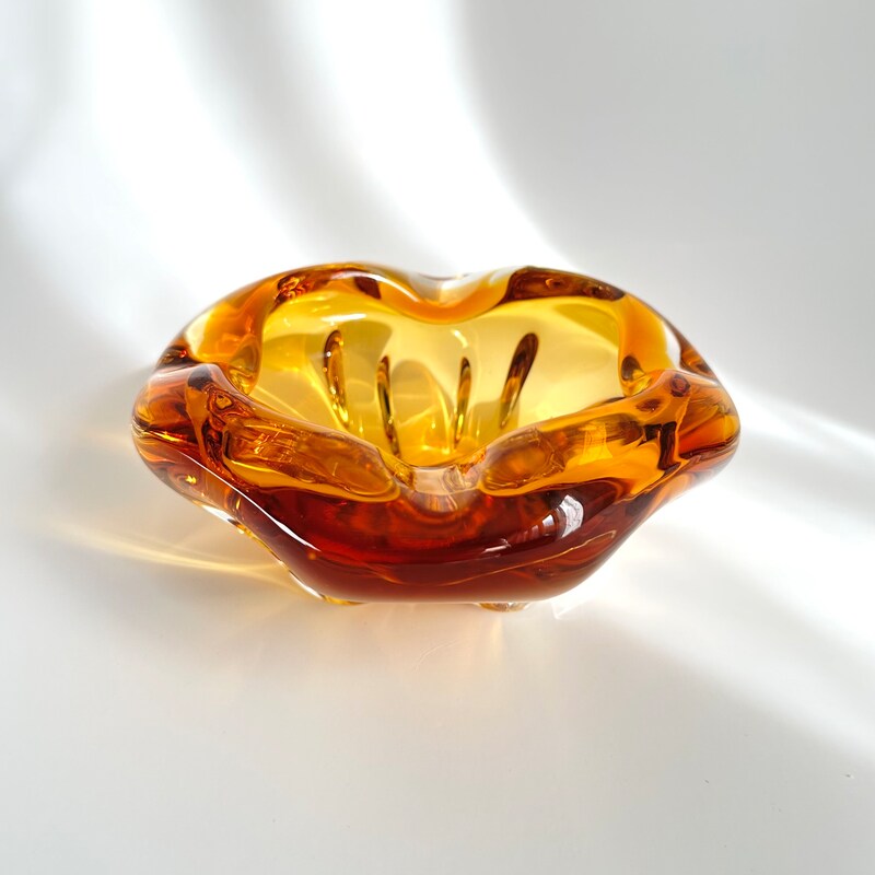 Large Handmade blown Glass, Set of 2 Honey Amber Colour