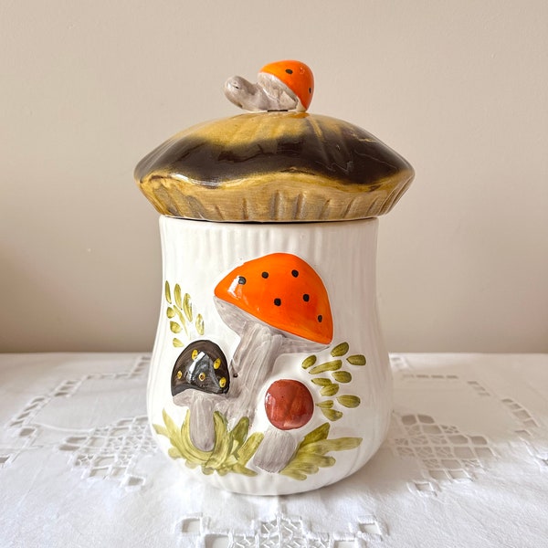 Vintage Large 10" Sears and Roebuck Merry Mushroom Canister from the 1970s | Retro Modern Kitchen Decoration